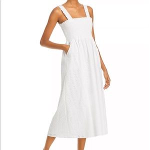 AQUA eyelet smocked midi dress